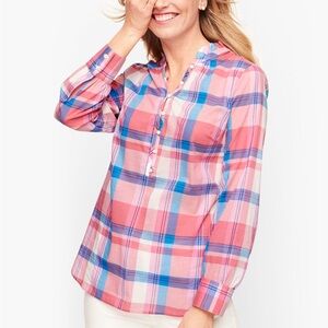 Talbots Pink and Blue Plaid Button-Down Shirt cotton popover small petite